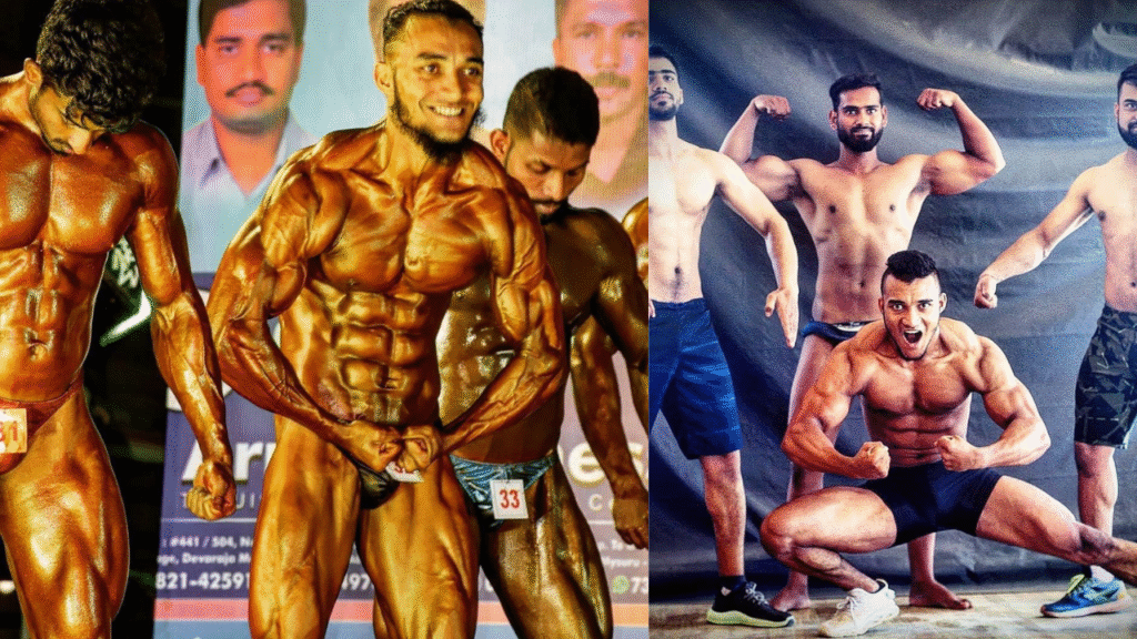 Surma Saddam bodybuilding on stage after winning Mr South India