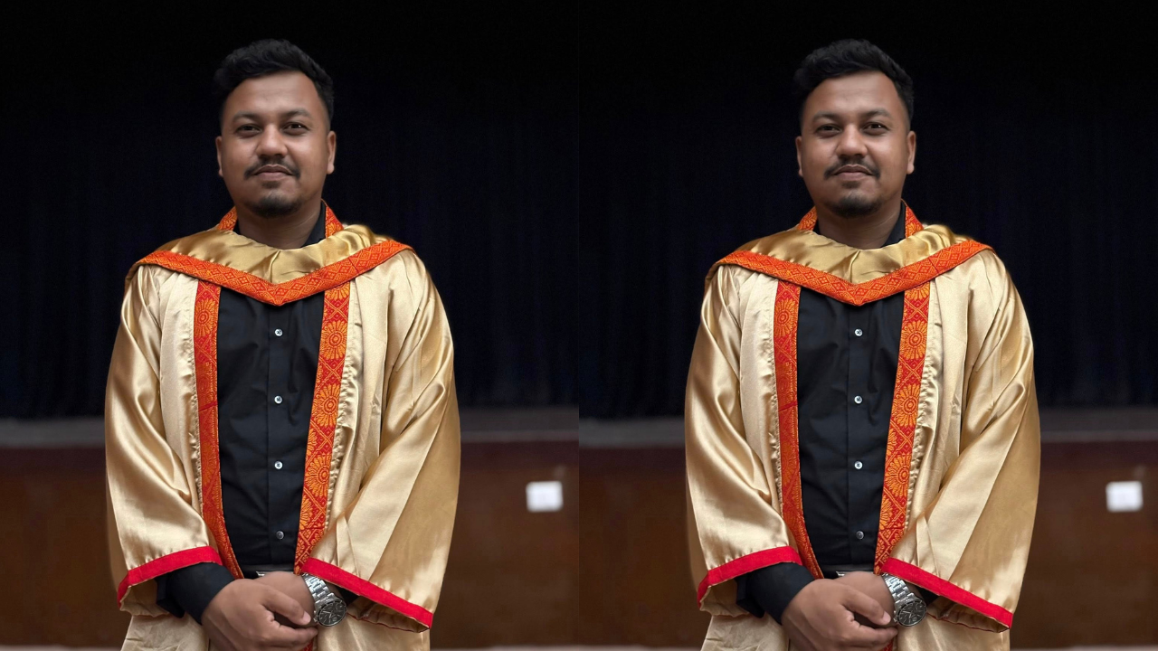 Naziz Afruz, newly enrolled advocate from Assam, confidently standing at Gauhati High Court after Bar Council induction