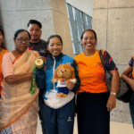 Saikhom Mirabai Chanu celebrating gold at 2025 Commonwealth Weightlifting Championships, Ahmedabad.