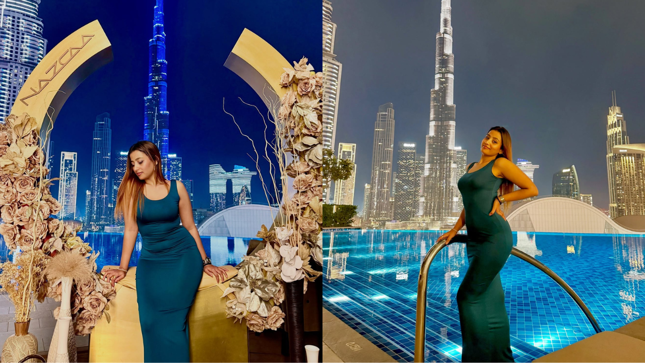 Kenisha Shrestha in stylish modern outfit posing in Dubai