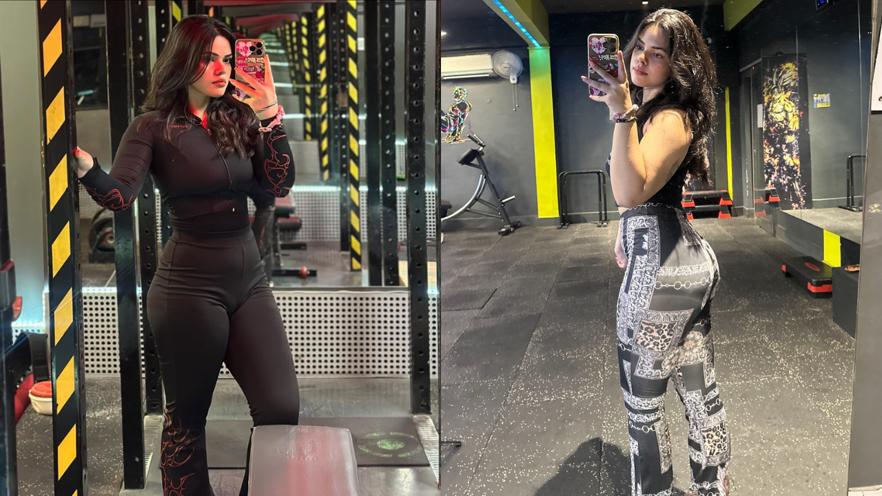 Vaishnavi Chaudhary gym workout photo, fitness influencer age 20, height 5.7 Inc, sexy glamorous body transformation.