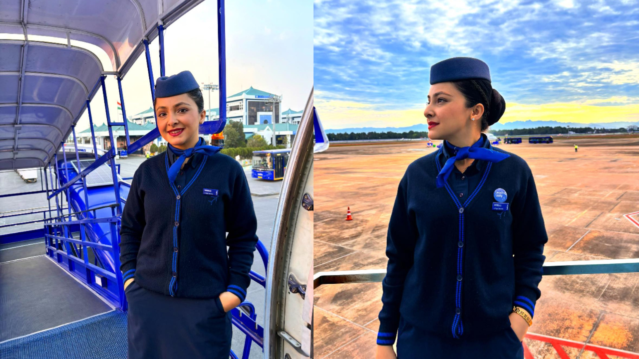 Manju Niroula beautiful portrait in IndiGo cabin crew uniform