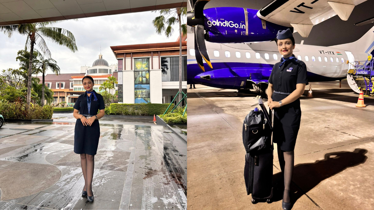 Manju Niroula working onboard IndiGo Airlines flight