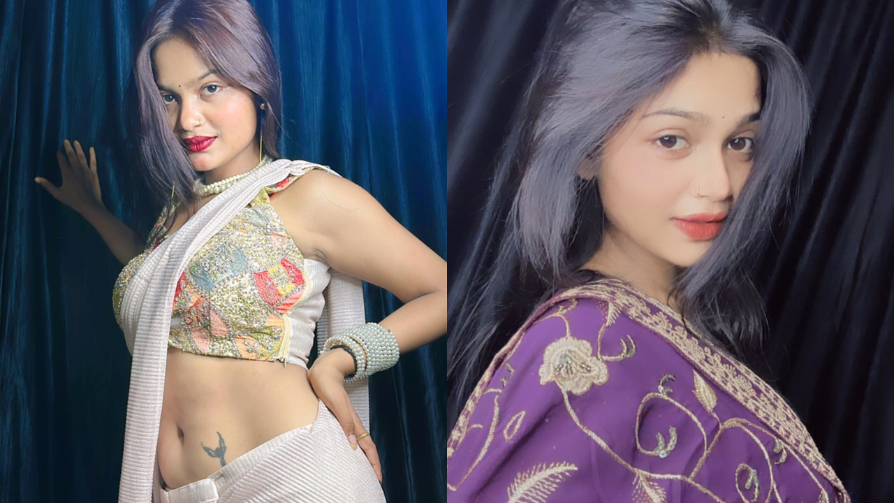 Muskan Jaiswal Bhojpuri actress and belly dancer posing in traditional attire.