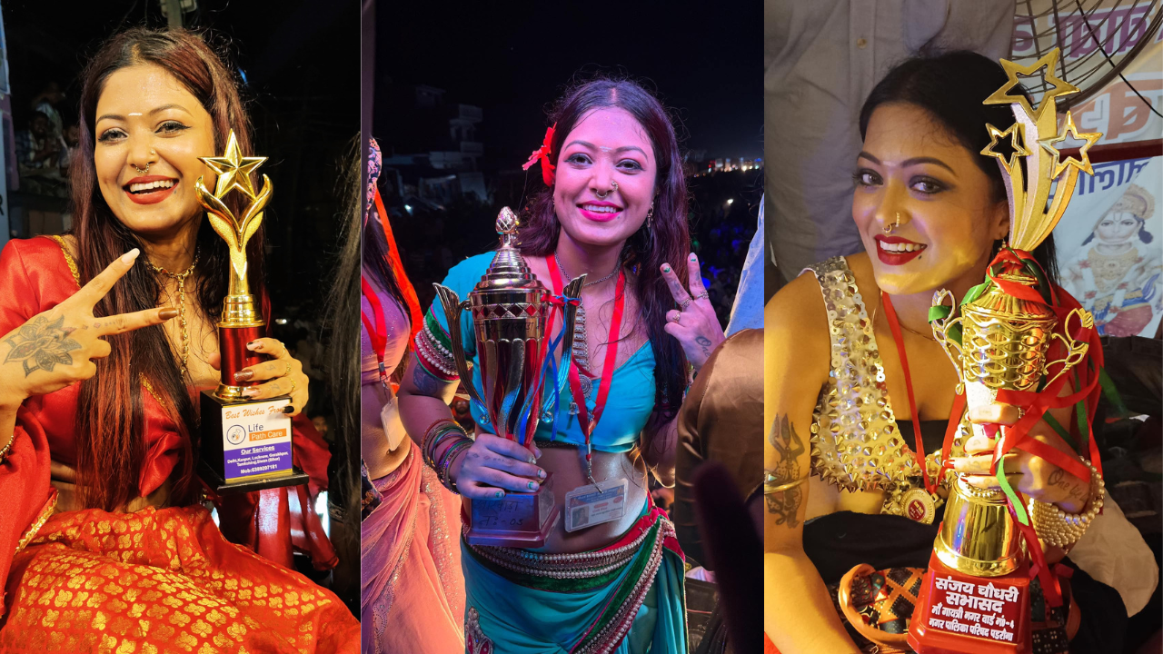 Angel Liza receiving award for best stage performer in Bihar